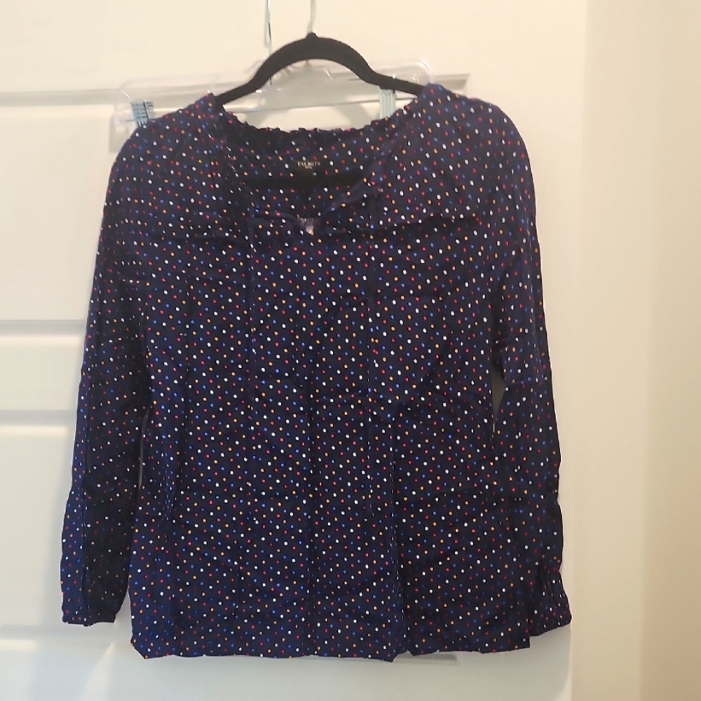 Talbots Women's Navy Polka Dot Top med petite